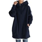 WSLCN Kadın Fermuarlı Kapüşonlu Büyük Beden Uzun Kollu Tunik Sweatshirt Günlük Ceket Kaban Cepli, koyu mavi, 5XL
