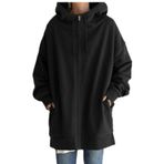 WSLCN Kadın Fermuarlı Kapüşonlu Büyük Beden Uzun Kollu Tunik Sweatshirt Günlük Ceket Kaban Cepli, siyah, XXL