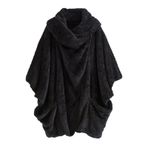 WSLCN Kadın Kabarık Sıcak Yumuşak Rahat Sweatshirt Kazak Yarasa Kollu Kış Peluş Ceket, Siyah, 4XL
