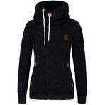 WSLCN Kadın Kapüşonlu Sweatshirt Kapüşonlu Fermuarlı Kapüşonlu Dış Giyim Ceket Kaban Kazak, Siyah, Bust 39.4" (Asian L)