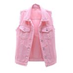 WSLCN Kadın Kot Yelek Ceket Kolsuz Yıkanmış Yırtık Göbeği Açık Ceket Şeker Rengi, Pembe, XXL