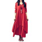 WSLCN Kadınlar Yaz Rahat Düzensiz Maxi Elbiseler Vintage Salıncak Pamuk Keten Boho Artı Boyutu Uzun Kollu Gevşek Elbise B Göğüs 42.5\