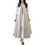 WSLCN Kadınlar Yaz Rahat Düzensiz Maxi Elbiseler Vintage Salıncak Pamuk Keten Boho Artı Boyutu Uzun Kollu Gevşek Elbise Bir Göğüs 43.3\