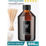 Wsmell Beyaz Sabun 500 ml Oda Kokusu Yedek Dolum Şişesi Koku Giderici Çubuklu Oda Kokusu + 25 Adet Çubuk