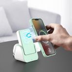Wst Kablosuz Şarj Seti 10000MH Powerbank Magsafe ile Uyumlu Stand Olabilir Saat ve Airpods Kulaklık Şarj Edebilir Portatif Sökülüp Tek Tek Kullanılabilir (Zümrüt Yeşil) - standart