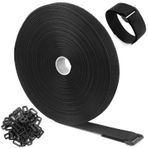 WSZJINB 15 m x 2 cm cırt cırtlı bant, 70 tokalı, serbest kesim uzunluğu cırt cırtlı kablo bağı, tekrar kullanılabilir, kablo cırt cırtlı bant (siyah)