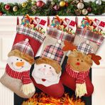 Wu-shi Noel Çorapları, Çorap Dekorasyonu, Çocuklar için 3D Peluş Çorap Hediye Çantaları Ev Süsü Tatil Parti Malzemeleri, Noel Baba, Kardan Adam ve Geyik ile Çuval Bezi Tarzı