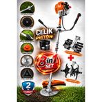 wüber 8x8 SOLESTAR Ultra Güçlendirilmiş 8IN1 Benzinli Yan Tip Tırpan Ot Biçme Motoru + 2 Çapalama Eşeleme Seti