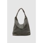 Wuclo Plaro Örgü Desen Büyük Hacimli Fermuarlı Hobo Omuz Çantası Haki - 46 x 30 x 15 cm