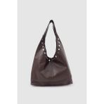 Wuclo Stula Büyük Hacimli Mıknatıslı Zımba Detaylı Hobo Omuz Çantası Acı Kahve - 40 x 27 x 10 cm