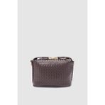 Wuclo Zyren Toka ve Fermuar Kapamalı Örgü Desenli Çapraz Askılı El Çantası Acı Kahve - 21 x 16 x 11 cm