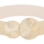 WULIQIUQIU Kadınlar için Geniş Elastik Kemerler Elbiseler için Esnek Bel Kemeri, Bling Bej Band Altın Toka, Fit Waist 30"-32"