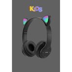 Wunit Kedi Kulaklık Bluetooth Kablosuz Rgb Işıklı Çocuk Oyun Kulaklığı Radyolu W - Siyah