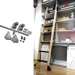 WUNMSKZR Kitaplık Donanım Kiti Sürgülü Merdiven Donanım Kiti 3ft - 20ft Rustik Siyah Yuvarlak Dolap Rayı/Sürgülü Merdiven Korkuluğu, Zemin için Tekerlekli Tekerlekli, Siyah-Raylı Kit 13ft/400 cm
