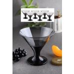 WuuQ Lüx - Cam 6 Lı Ayaklı Magnolia,puding,dondurmalık,çerezlik Kase Cup Seti - Siyah Füme Renk