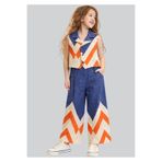 ww waka waka kids store Kız Çocuk Geometrik Desenli Yelek ve Geniş Paça Pantolon Takımı