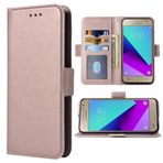 WWAAYSSXA Samsung Galaxy Grand Prime J2 Prime Folio Flip Cüzdan Kılıfı ile Uyumlu, PU Deri Kredi Kartı Tutucu Yuvaları Ağır Hizmet Tam Gövde Koruma Dayanak Koruyucu Telefon Kılıfı G530 Pembe Altın