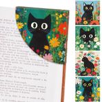 Wxiben Black Cat Köşe Yer İşareti - 4 Adet Kara Kedi Çiçekli Deri Yer İşareti Hayvan Çiçek Bitki Okuma Kitabı Kadın Erkek Kitap Severler Okuyucu Öğretmen Öğrenciler Kitap Doğum Günü Hediyeleri