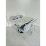 X Ayaklı Gloss Masa + 4 Adet Midye Sandalye - Çift Kanat Açılabilir Mdf Masa - 80X130 - 190