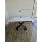 X Ayaklı Gloss Masa - Marmo Beyaz Mermer Desen - Mdf Masa - 80X130-190