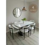 X Ayaklı Gloss Masa Ve Polo Sandalye Takımı - Masa + 4 Sandalye - Çift Açılır High Gloss Mutfak Masası (80X130 - 190 Cm)