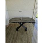X Ayaklı Gloss Mutfak Masası - İrony Desen Siyah Ayak - 80X130 Cm - 190 Cm Açılabilir