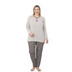 X-Dreamy Büyük Beden Pamuklu Desenli Uzun Kollu Pijama Takımı, Leopar, XL