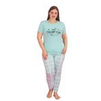 X-Dreamy Büyük Beden Pamuklu Ekose Kareli Kısa Kollu Pijama Takımı, Mavi, XL
