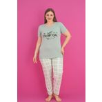 X-Dreamy Büyük Beden Pamuklu Ekose Kareli Kısa Kollu Pijama Takımı