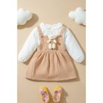x Ipek Atlas Kız Bebek Çocuk Müslin Bebe Yaka Oyuncaklı Elbise - 0-Kahverengi - 6 Ay