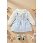 x Ipek Atlas Kız Bebek Çocuk Müslin Bebe Yaka Oyuncaklı Elbise - 01-Mavi - 2 Yaş