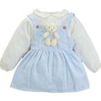 x Ipek Atlas Kız Bebek Çocuk Müslin Bebe Yaka Oyuncaklı Elbise - 01-Mavi - 9 Ay