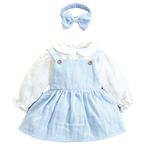 X İpek Atlas Kız Bebek Ve Çocuk Müslin Bebe Yaka Fırfırlı Bandanalı Elbise (Mavi, 4 Yaş)