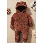 x Ipek Atlas Kız Erkek Bebek Çocuk Ayı Kışlık Peluş Tulum - 0-Kahverengi - 2 Yaş