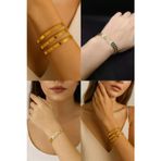 X-lady Accessories 2'Lİ Set - 3 Adet Kalın Ajda Bilezik, Balık Kılçığı Yassı Gold Kaplama Bileklik SNJ-SET1006