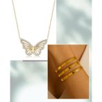 X-lady Accessories 2'Lİ Set - Altın Renk 3 Adet Kalın Ajda Bilezik, Altın Renk Kelebek Kolye SNJ-SET1001