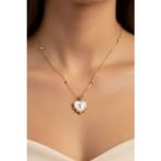 X-lady Accessories Altın Renk Beyaz Sedef Kalp Model Top Zincir Çelik Kolye - 3686