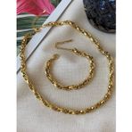 X-lady Accessories Altın Renk Çelik İç İçe Geçmeli Halat Unisex Kararmaz Kolye Ve Bileklik Çelik Set - 3212