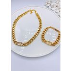 X-Lady Accessories Altın Renk Kombin Cd Harfli Christian Dior Model Kalın Zincir Kolye Bileklik Set - 3008