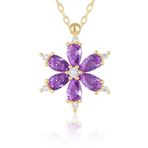 X-lady Accessories Altın Renk Mor Damla Taşlı Lotus Kamelya Çiçeği Çelik Kolye - 3418