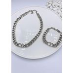 X-Lady Accessories Gümüş Renk Kombin Cd Harfli Christian Dior Model Kalın Zincir Kolye Bileklik Set - 3009