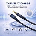 X-LEVEL XCC-8864 USB-C to Aux 3.5mm Ses Kablosu Alüminyum 1 Metre Siyah