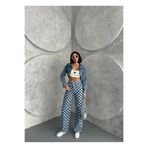 XBELLA DENİM Kadın Kare Desenli Wide-Leg Pantolon