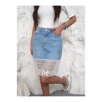 XBELLA DENİM KADIN PRAG-LACE DANTEL DETAYLI ETEK MAVİ AÇIK