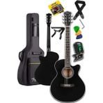 XC-200BK Kesik Kasa Siyah Akustik Gitar 4/4 Yetişkin Üst Segment (Gigbag Çanta Tuner Capo Askı Pena)