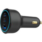 XC4054 138W Qc 3.0 Pd Fast Hızlı Çift Usb-C / Type-C Usb-A 3 Çıkışlı Araç Içi Çakmaklık Şarj Aleti - Siyah