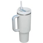XENDER WORLD Saplı ve Hasır Kapaklı 40oz Bardak, Yalıtımlı Paslanmaz Çelik Su Şişesi Seyahat Kupası, Yeniden Kullanılabilir Buzlu Kahve Fincanı Seyahat, Araba, Dış Mekan (Sis) Sıcak Soğuk İçecekler İçin Soğuk ve