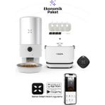 Xenon Smart Akıllı 5lt Hazneli Çelik Mama Kabı Otomatik Şarjlı Su Şelalesi Smart Tag ve Yedek Filtre 4'lü Pet Seti - Beyaz