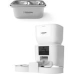 Xenon Smart Akıllı Çift Hazneli Beyaz Mama Kabı Uygulama Kontrollü, Ultra Sessiz Çelik Su Pınarı Seti