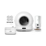 Xenon Smart Akıllı Otomatik Kameralı Kedi Tuvaleti Paslanmaz Çelik Kaseli 5LT Mama Kabı LED Işıklı Su Pınarı ve Filtre 4'lü Pet Seti - Beyaz